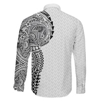 Hawaiian Traditional Tattoos Family Matching Off The Shoulder Long Sleeve Dress and Hawaiian Shirt Kakau Tribal Tropical Plant Motif White Color LT03 - Polynesian Pride