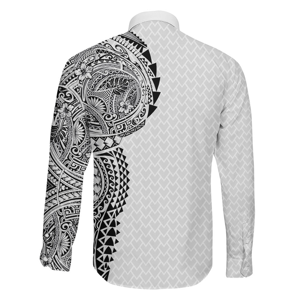 Hawaiian Traditional Tattoos Family Matching Off Shoulder Maxi Dress and Hawaiian Shirt Kakau Tribal Tropical Plant Motif White Color LT03 - Polynesian Pride