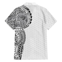 Hawaiian Traditional Tattoos Family Matching Puletasi and Hawaiian Shirt Kakau Tribal Tropical Plant Motif White Color LT03 - Polynesian Pride