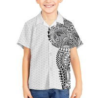 Hawaiian Traditional Tattoos Family Matching Summer Maxi Dress and Hawaiian Shirt Kakau Tribal Tropical Plant Motif White Color LT03 Son's Shirt White - Polynesian Pride