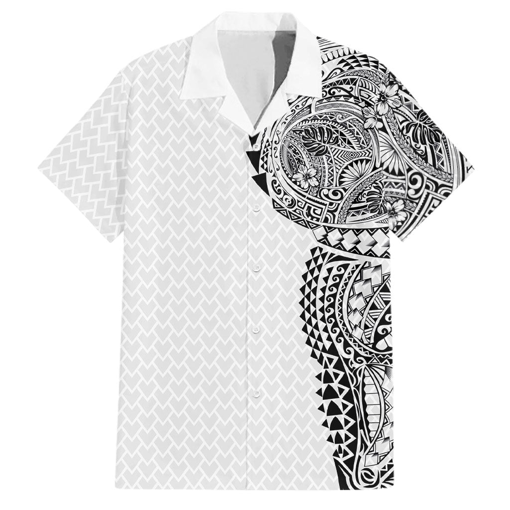 Hawaiian Traditional Tattoos Family Matching Tank Maxi Dress and Hawaiian Shirt Kakau Tribal Tropical Plant Motif White Color LT03 Dad's Shirt - Short Sleeve White - Polynesian Pride