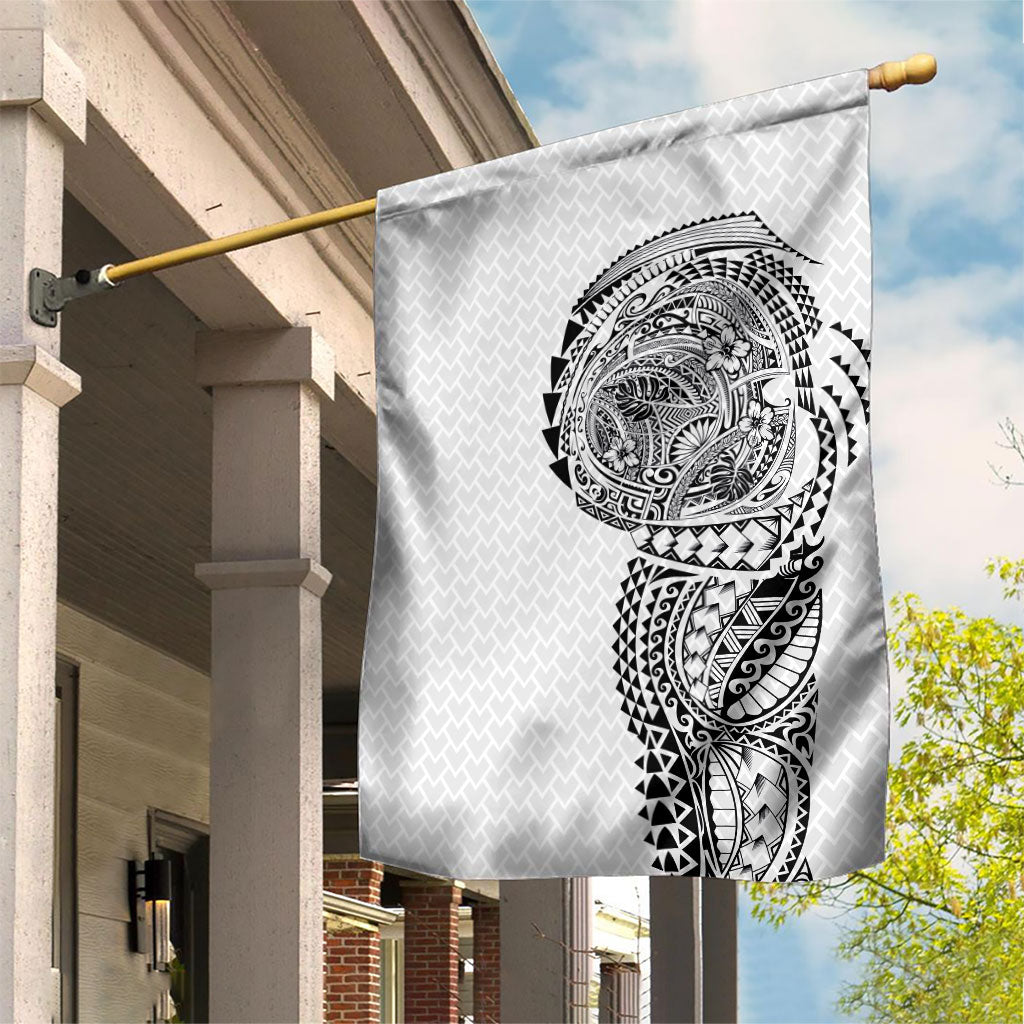 Hawaiian Traditional Tattoos Garden Flag Kakau Tribal Tropical Plant Motif White Color LT03 House Flag White - Polynesian Pride