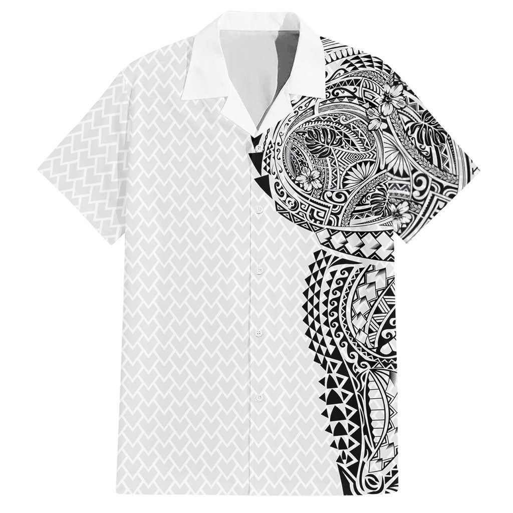 Hawaiian Traditional Tattoos Hawaiian Shirt Kakau Tribal Tropical Plant Motif White Color