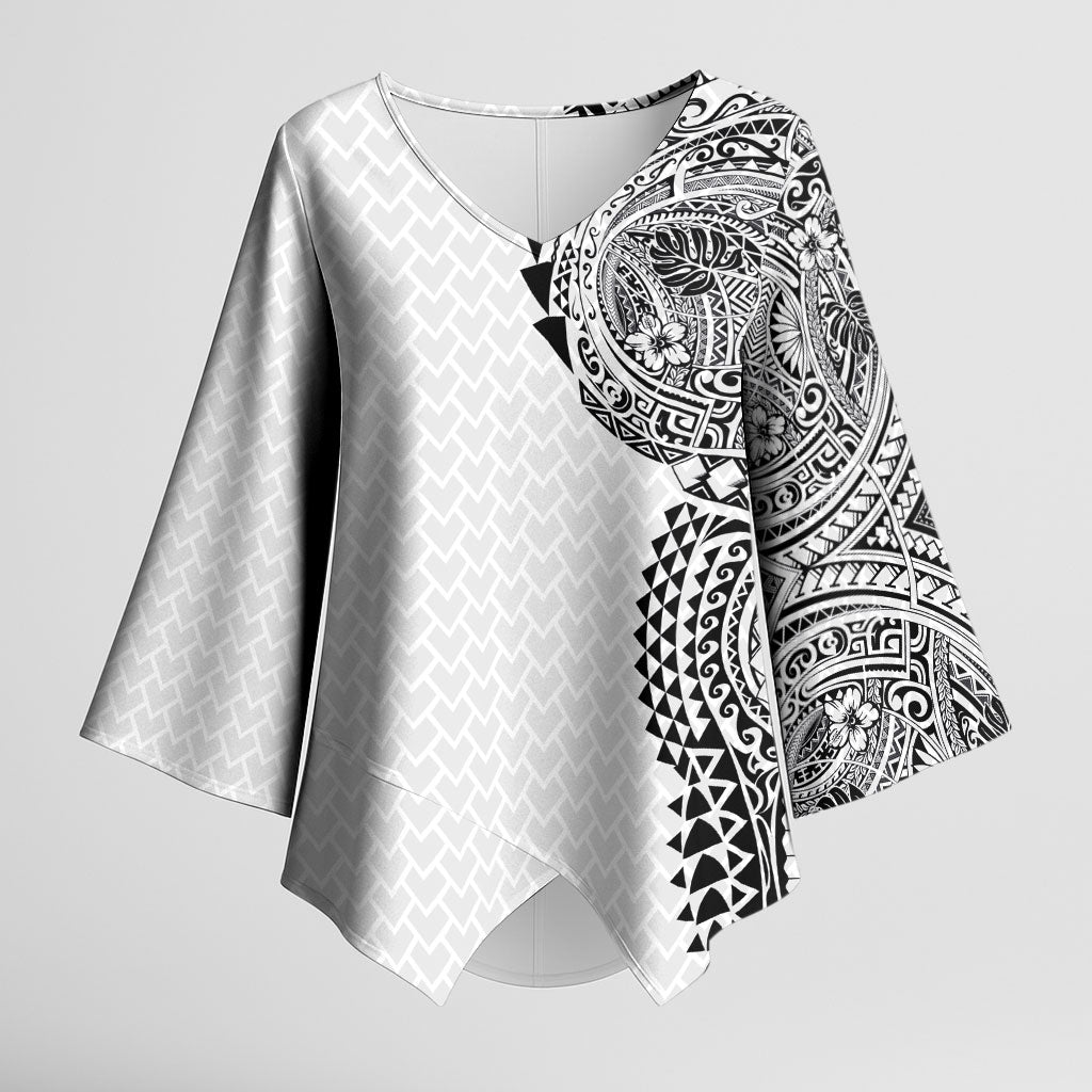 Hawaiian Traditional Tattoos Kimono Sleeve Blouse Kakau Tribal Tropical Plant Motif White Color LT03 Female White - Polynesian Pride