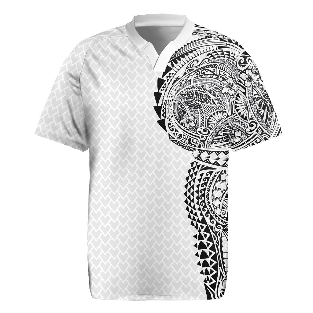Hawaiian Traditional Tattoos Rugby Jersey Kakau Tribal Tropical Plant Motif White Color LT03 White - Polynesian Pride