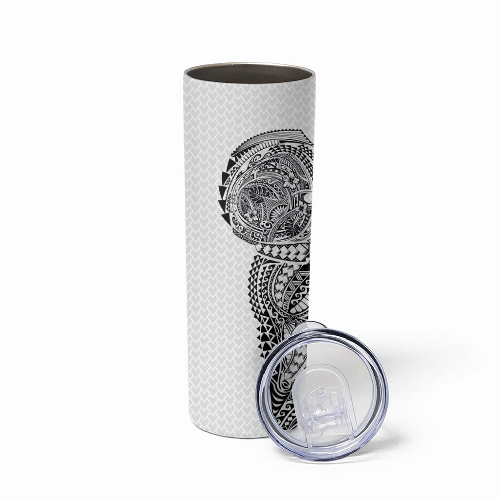 Hawaiian Traditional Tattoos Skinny Tumbler Kakau Tribal Tropical Plant Motif White Color LT03 - Polynesian Pride