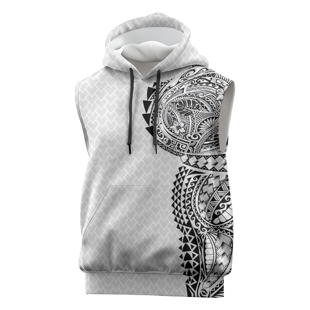 Hawaiian Traditional Tattoos Sleeveless Hoodie Kakau Tribal Tropical Plant Motif White Color LT03 White - Polynesian Pride
