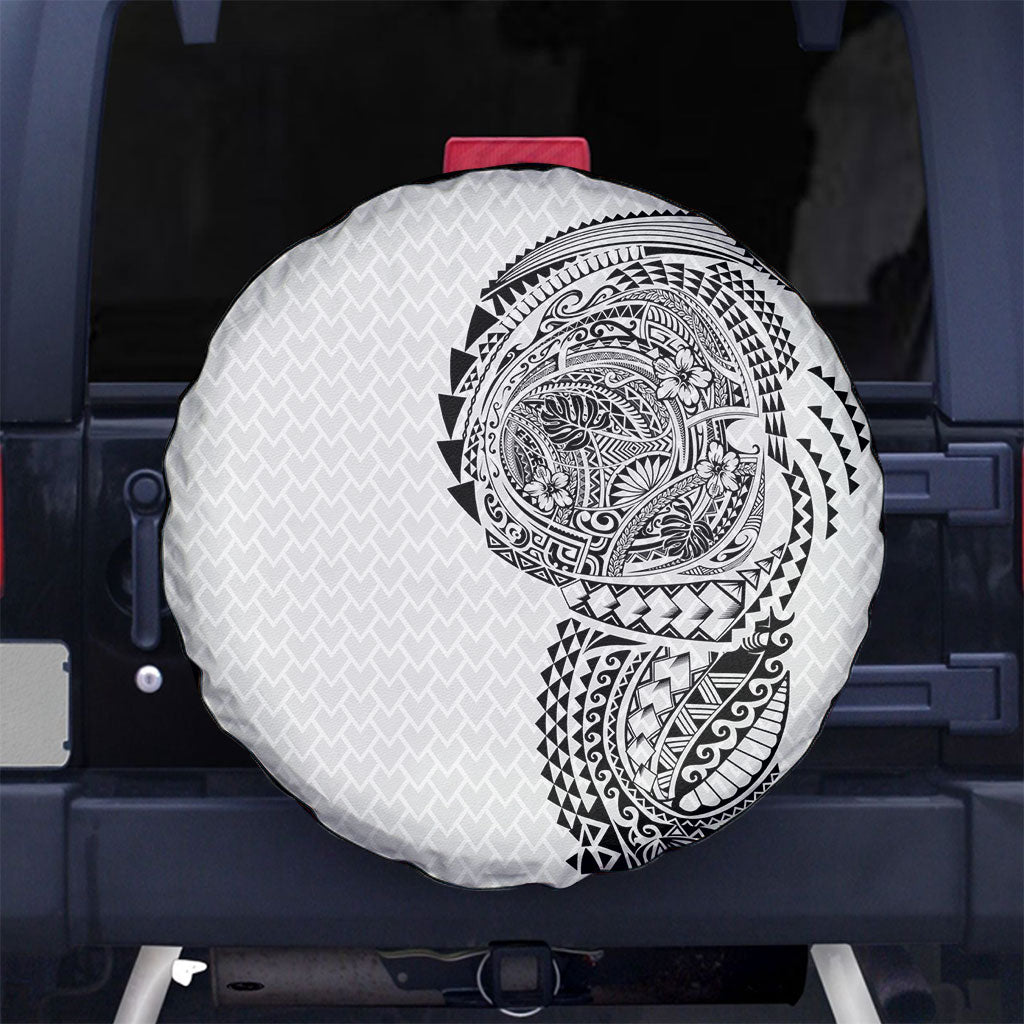 Hawaiian Traditional Tattoos Spare Tire Cover Kakau Tribal Tropical Plant Motif White Color