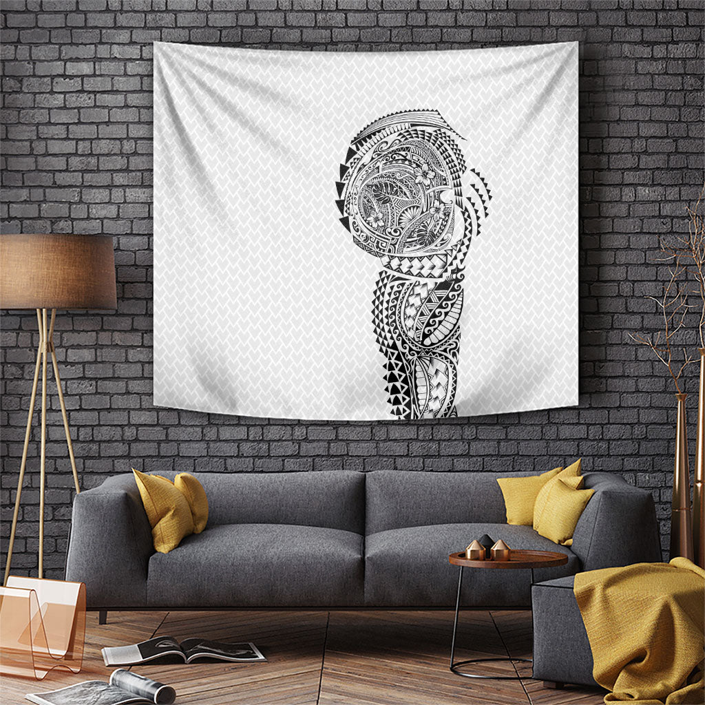 Hawaiian Traditional Tattoos Tapestry Kakau Tribal Tropical Plant Motif White Color LT03 White - Polynesian Pride