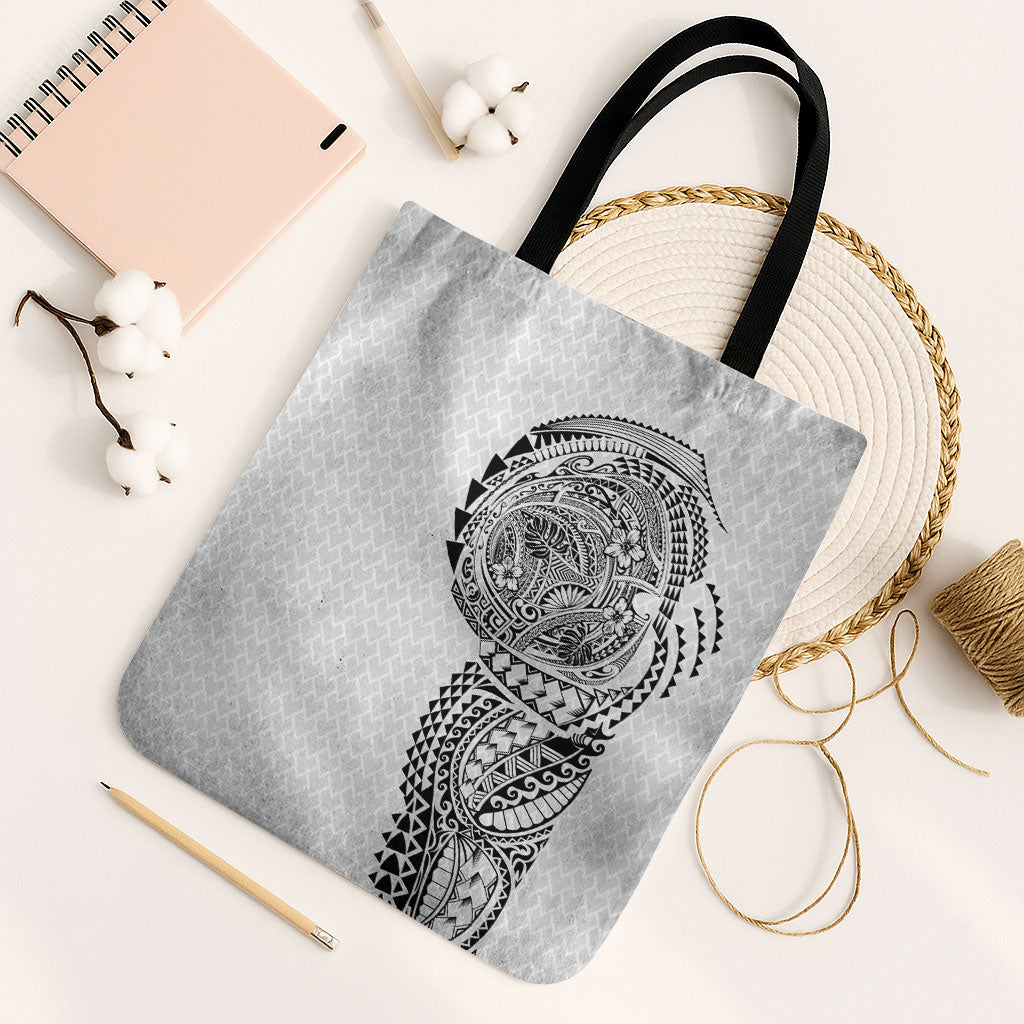 Hawaiian Traditional Tattoos Tote Bag Kakau Tribal Tropical Plant Motif White Color LT03 Black Strap One Size White - Polynesian Pride