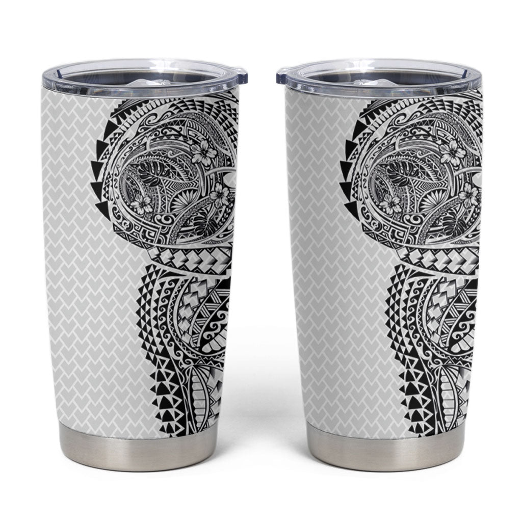 Hawaiian Traditional Tattoos Tumbler Cup Kakau Tribal Tropical Plant Motif White Color LT03 White - Polynesian Pride