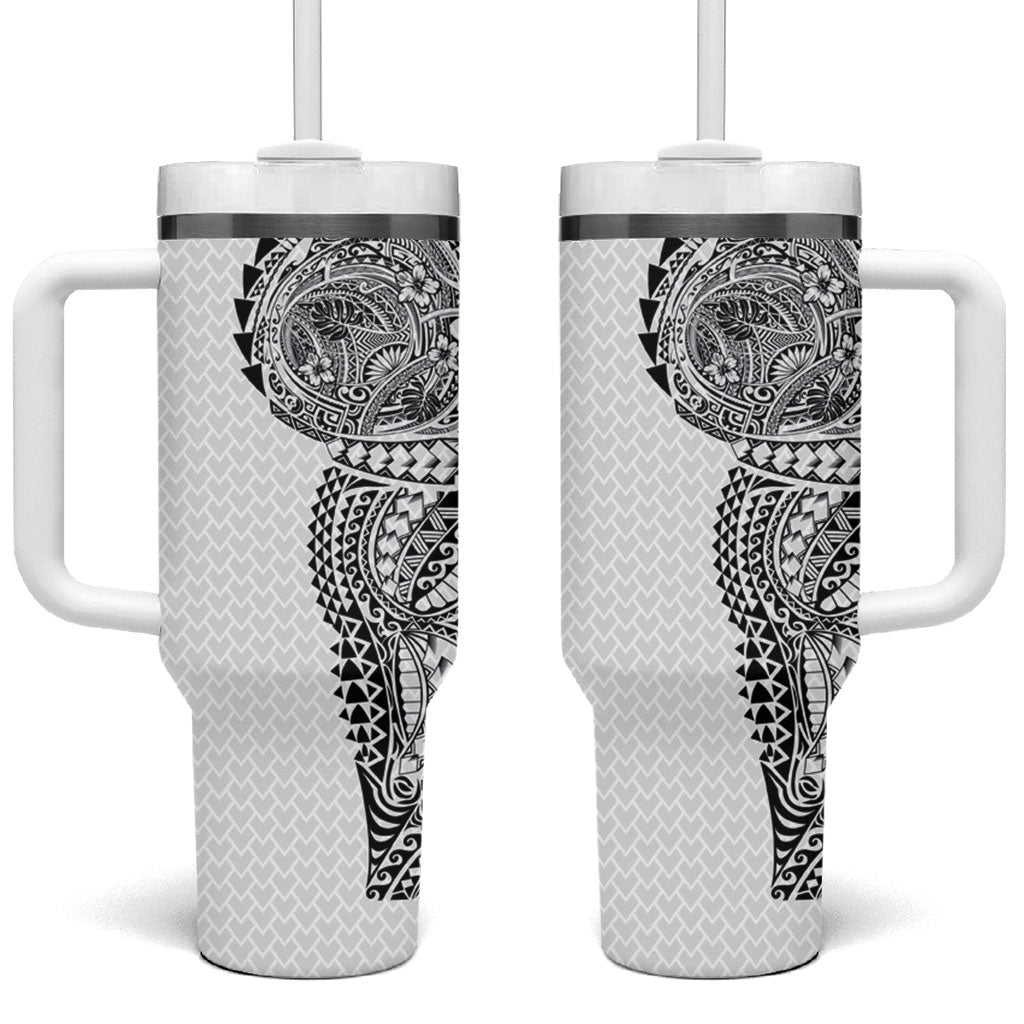 Hawaiian Traditional Tattoos Tumbler With Handle Kakau Tribal Tropical Plant Motif White Color LT03 One Size: 40 oz White - Polynesian Pride