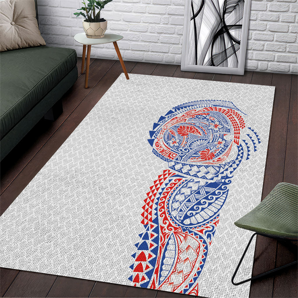 Hawaiian Traditional Tattoos Area Rug Kakau Tribal Tropical Plant Motif Hawaii Flag Color Inspired