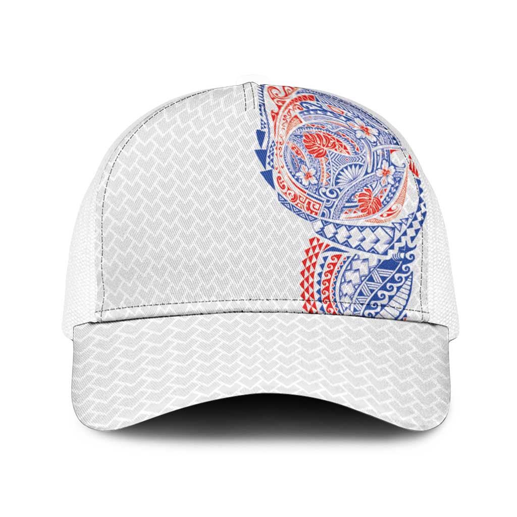 Hawaiian Traditional Tattoos Baseball Net Cap Kakau Tribal Tropical Plants Motif Hawaii Flag Color Inspired LT03 One Size White Multicolor - Polynesian Pride