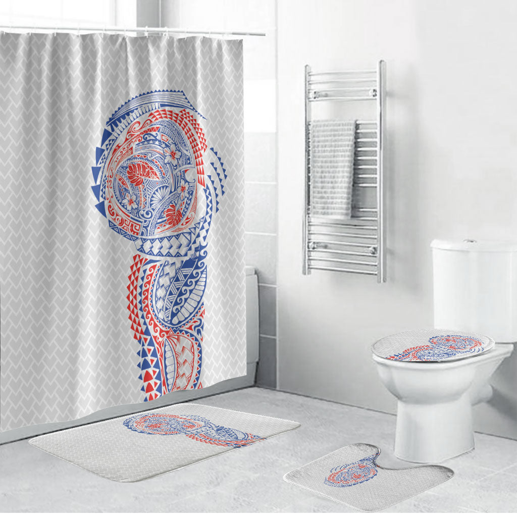 Hawaiian Traditional Tattoos Bathroom Set Kakau Tribal Tropical Plant Motif Hawaii Flag Color Inspired