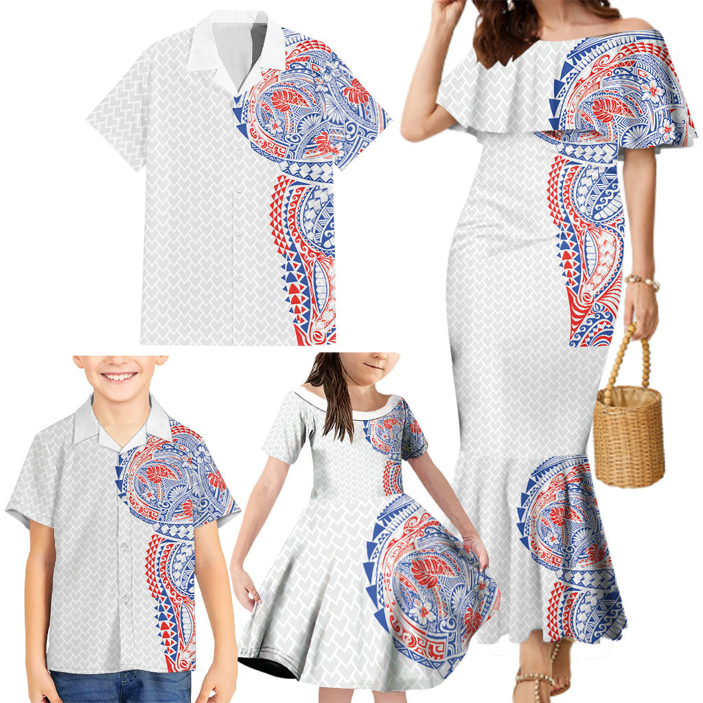 Hawaiian Traditional Tattoos Family Matching Mermaid Dress and Hawaiian Shirt Kakau Tribal Tropical Plant Motif Hawaii Flag Color Inspired LT03 - Polynesian Pride