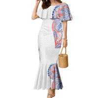 Hawaiian Traditional Tattoos Family Matching Mermaid Dress and Hawaiian Shirt Kakau Tribal Tropical Plant Motif Hawaii Flag Color Inspired LT03 Mom's Dress Multicolor - Polynesian Pride