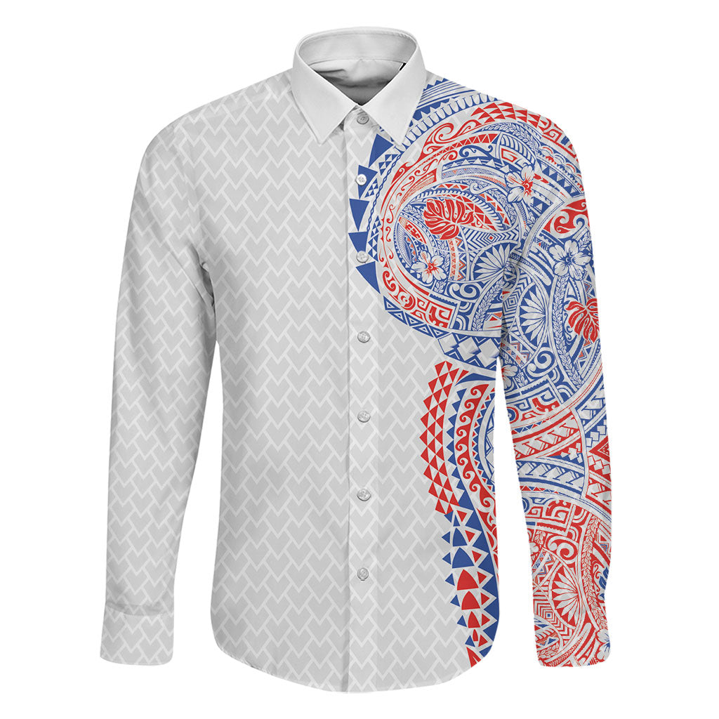 Hawaiian Traditional Tattoos Family Matching Short Sleeve Bodycon Dress and Hawaiian Shirt Kakau Tribal Tropical Plant Motif Hawaii Flag Color Inspired LT03 Dad's Shirt - Long Sleeve Multicolor - Polynesian Pride