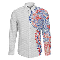 Hawaiian Traditional Tattoos Family Matching Short Sleeve Bodycon Dress and Hawaiian Shirt Kakau Tribal Tropical Plant Motif Hawaii Flag Color Inspired LT03 Dad's Shirt - Long Sleeve Multicolor - Polynesian Pride