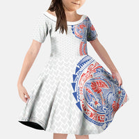 Hawaiian Traditional Tattoos Family Matching Tank Maxi Dress and Hawaiian Shirt Kakau Tribal Tropical Plant Motif Hawaii Flag Color Inspired LT03 Daughter's Dress Multicolor - Polynesian Pride