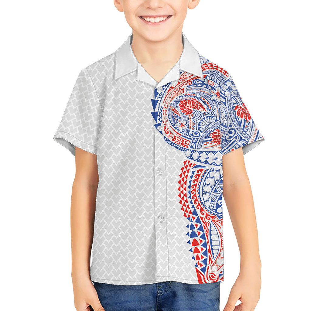 Hawaiian Traditional Tattoos Family Matching Tank Maxi Dress and Hawaiian Shirt Kakau Tribal Tropical Plant Motif Hawaii Flag Color Inspired LT03 Son's Shirt Multicolor - Polynesian Pride