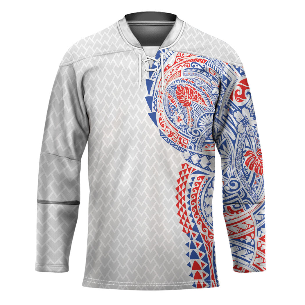 Hawaiian Traditional Tattoos Hockey Jersey Kakau Tribal Tropical Plant Motif Hawaii Flag Color Inspired