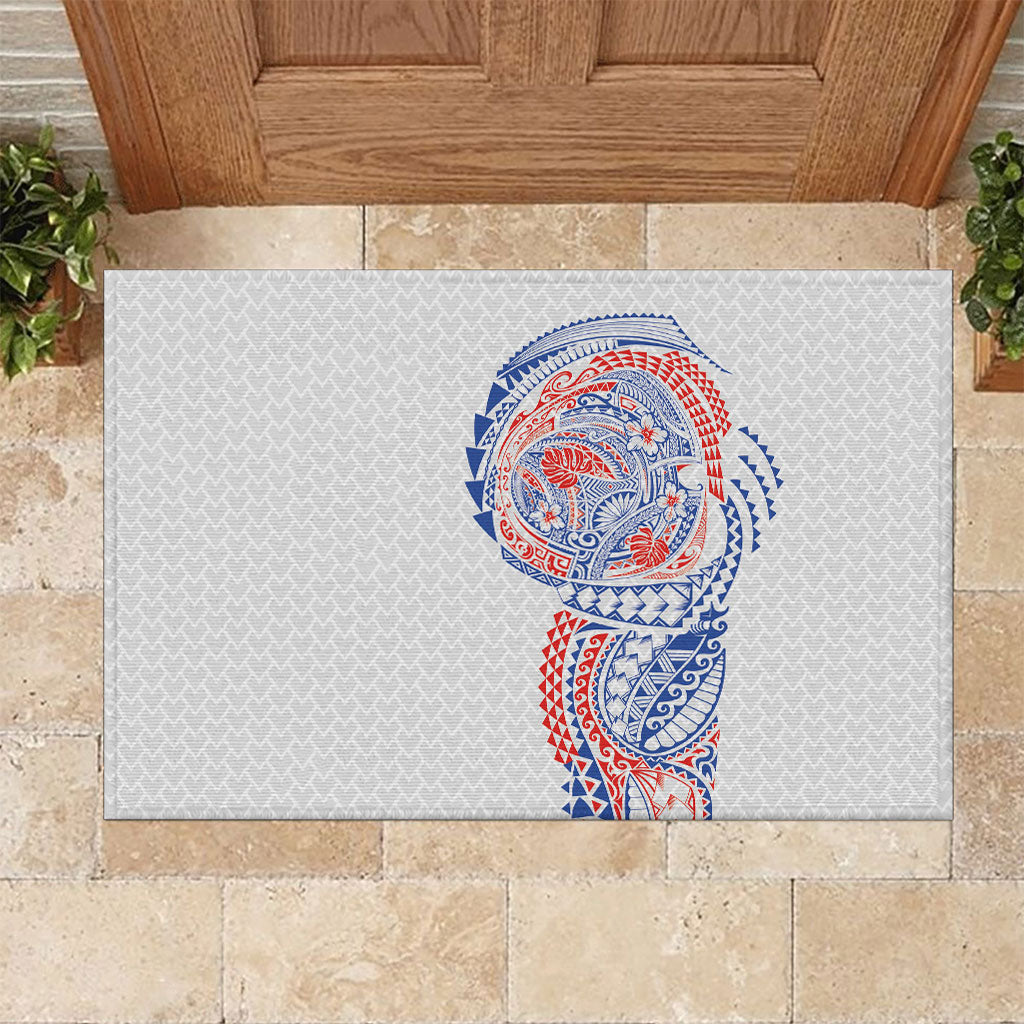 Hawaiian Traditional Tattoos Rubber Doormat Kakau Tribal Tropical Plant Motif Hawaii Flag Color Inspired