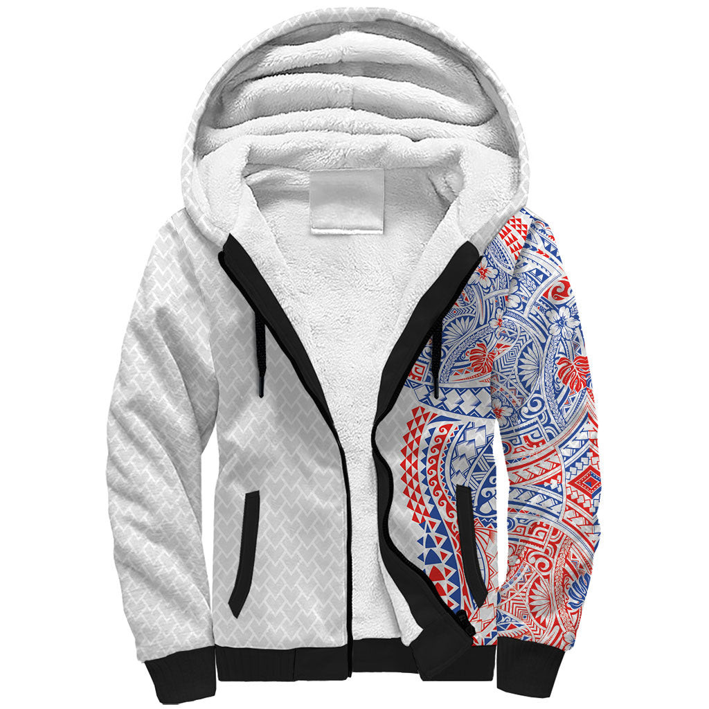 Hawaiian Traditional Tattoos Sherpa Hoodie Kakau Tribal Tropical Plant Motif Hawaii Flag Color Inspired