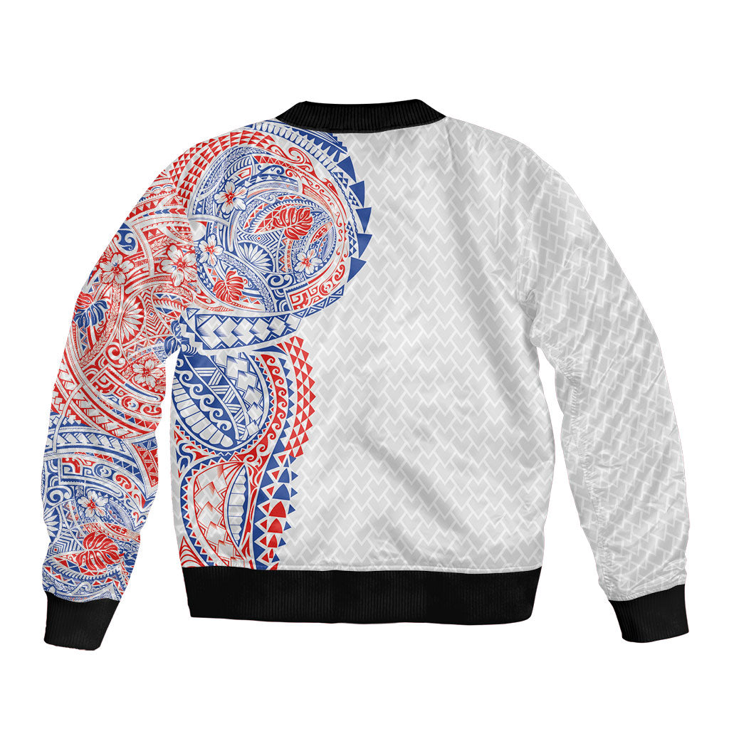 Hawaiian Traditional Tattoos Sleeve Zip Bomber Jacket Kakau Tribal Tropical Plant Motif Hawaii Flag Color Inspired LT03 - Polynesian Pride