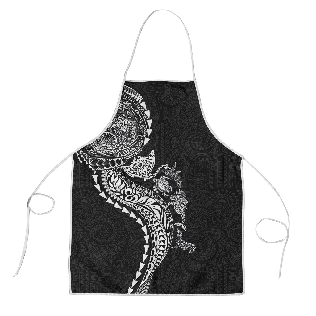 Hawaiian Kakau Tribal Sea Animals Tattoos Apron Black Color