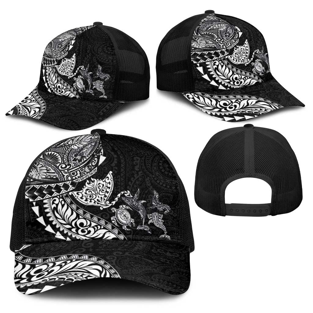 Hawaiian Kakau Tribal Sea Animals Tattoos Baseball Net Cap Black Color