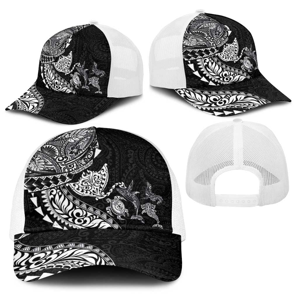 Hawaiian Kakau Tribal Sea Animals Tattoos Baseball Net Cap Black Color