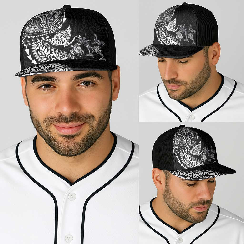 Hawaiian Kakau Tribal Sea Animals Tattoos Baseball Net Cap Black Color