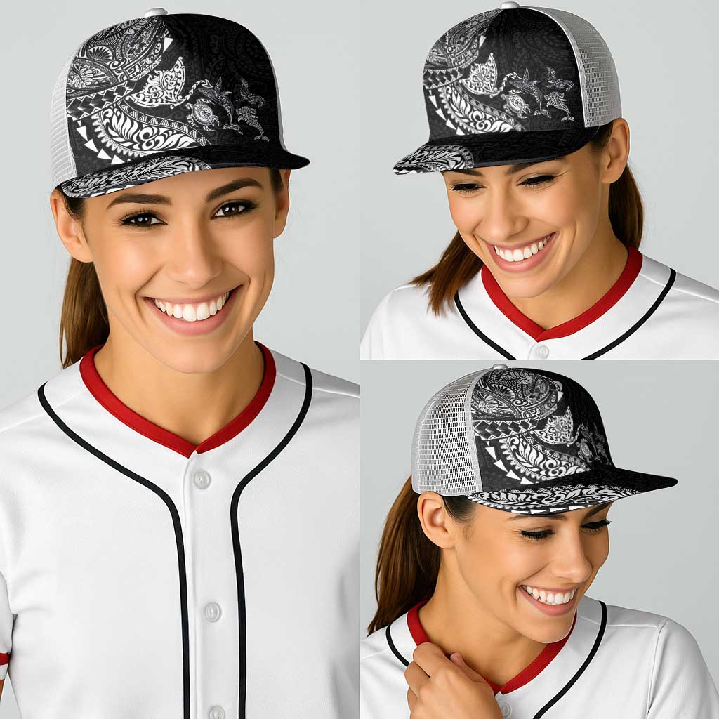 Hawaiian Kakau Tribal Sea Animals Tattoos Baseball Net Cap Black Color