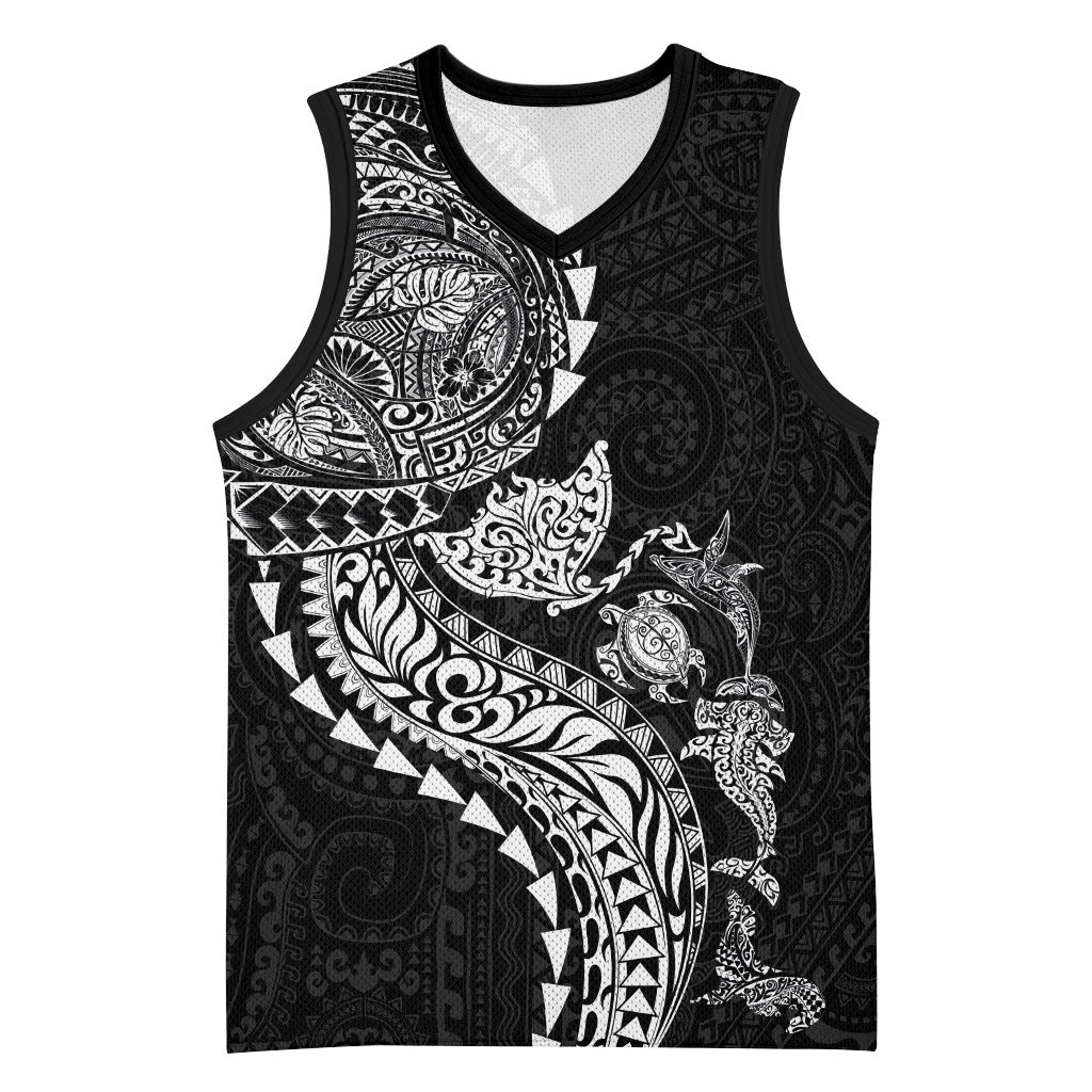 Hawaiian Kakau Tribal Sea Animals Tattoos Basketball Jersey Black Color LT03 Unisex Black - Polynesian Pride