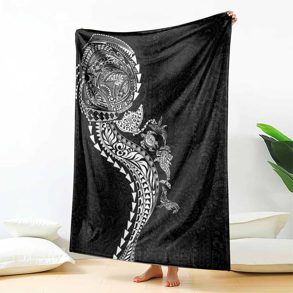 Hawaiian Kakau Tribal Sea Animals Tattoos Blanket Black Color