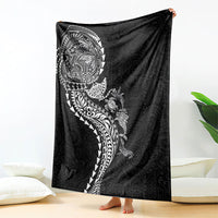 Hawaiian Kakau Tribal Sea Animals Tattoos Blanket Black Color