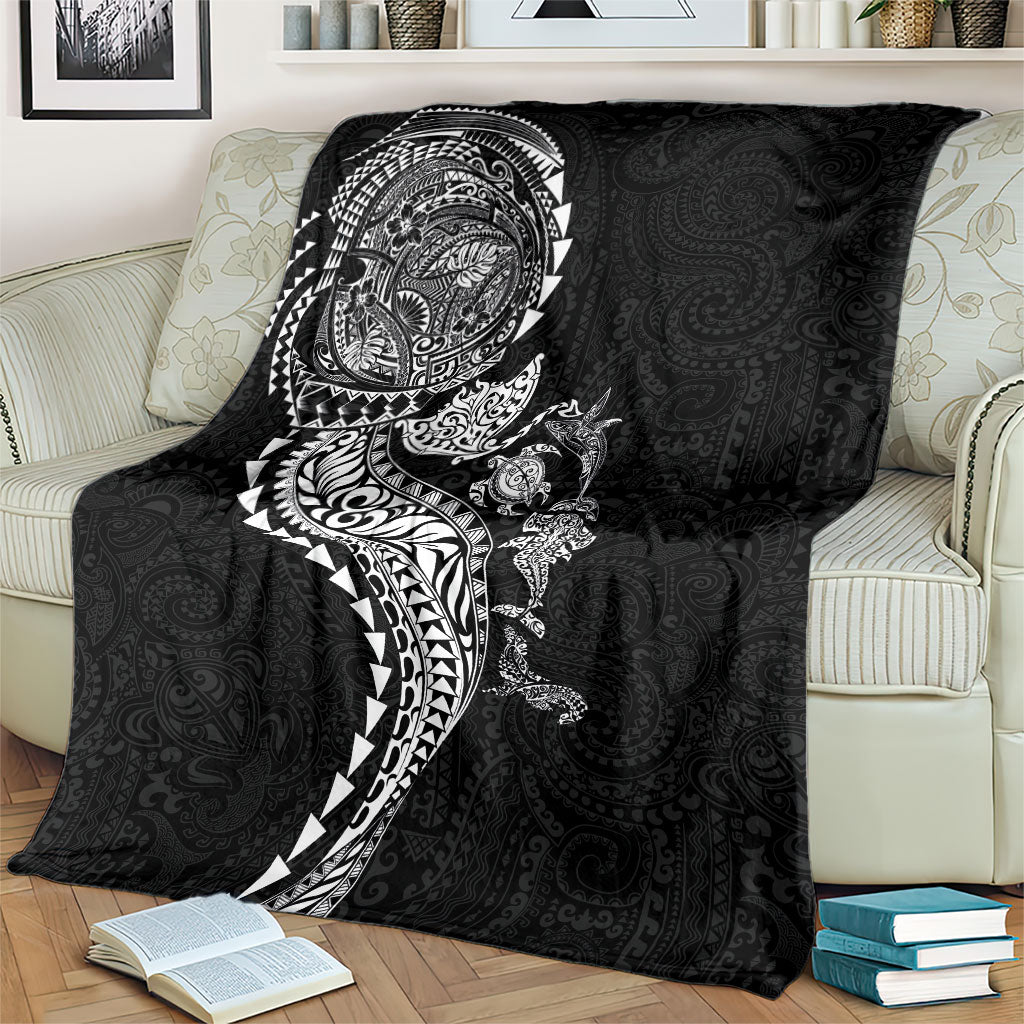 Hawaiian Kakau Tribal Sea Animals Tattoos Blanket Black Color