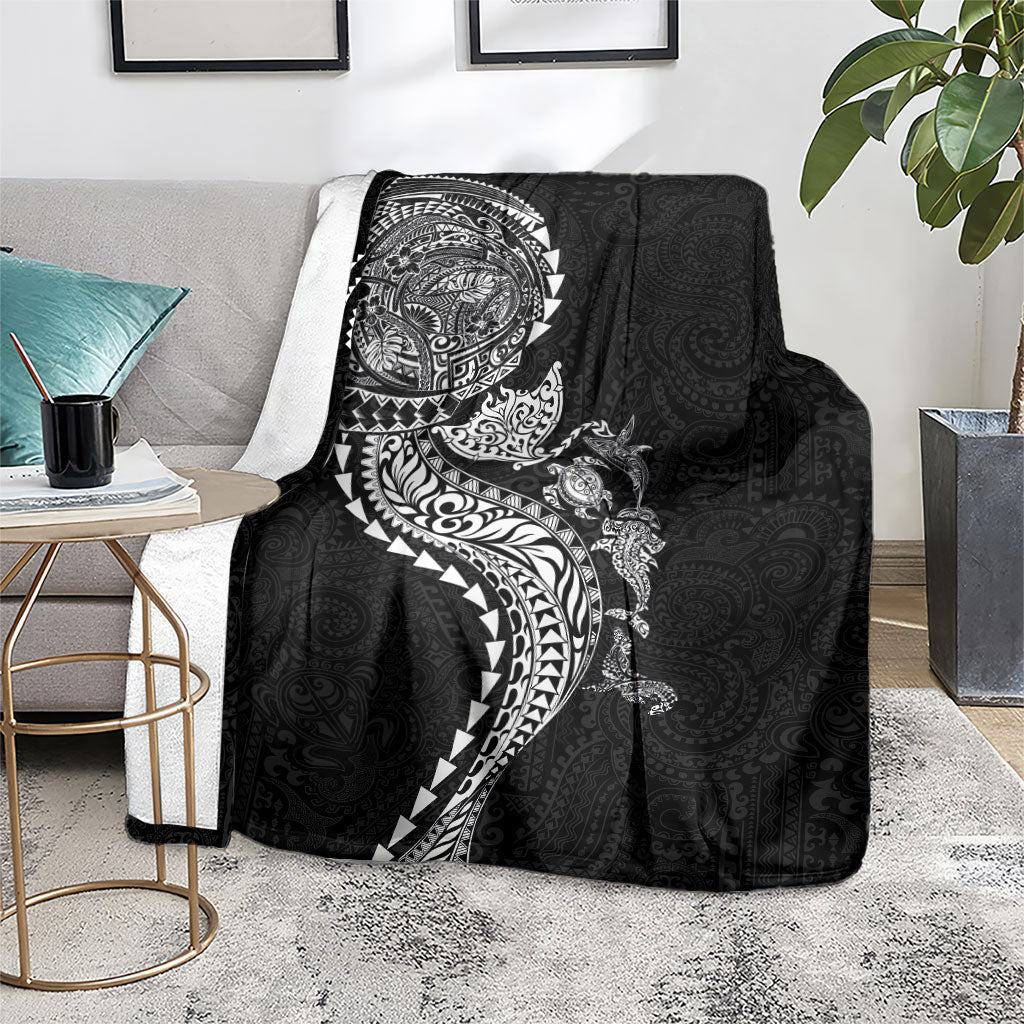 Hawaiian Kakau Tribal Sea Animals Tattoos Blanket Black Color