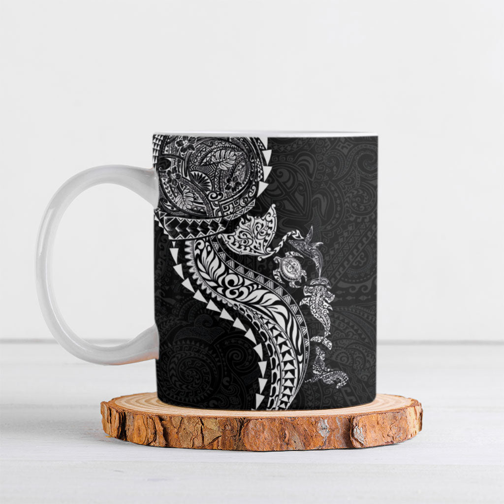 Hawaiian Kakau Tribal Sea Animals Tattoos Ceramic Mug Black Color