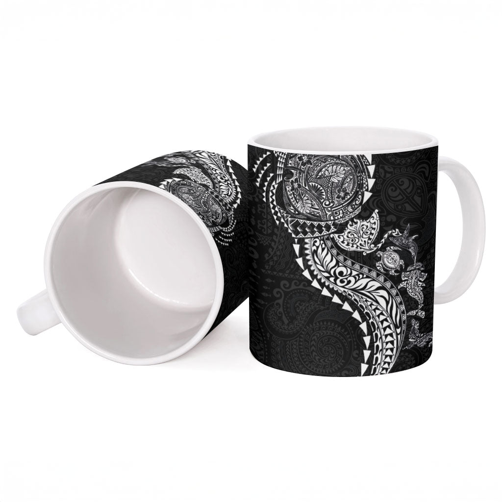Hawaiian Kakau Tribal Sea Animals Tattoos Ceramic Mug Black Color