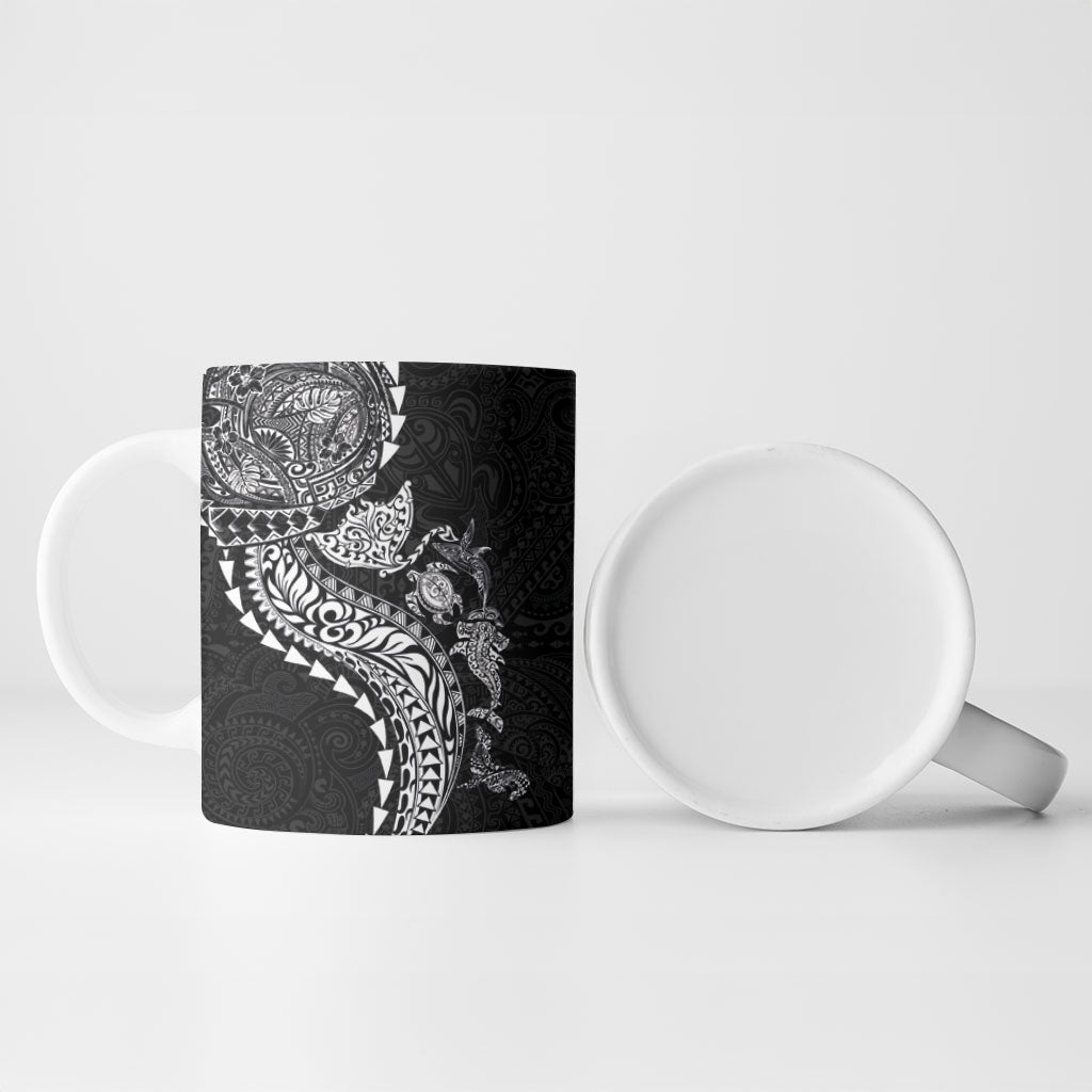 Hawaiian Kakau Tribal Sea Animals Tattoos Ceramic Mug Black Color