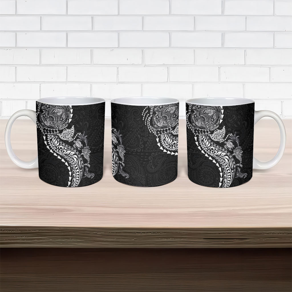 Hawaiian Kakau Tribal Sea Animals Tattoos Ceramic Mug Black Color