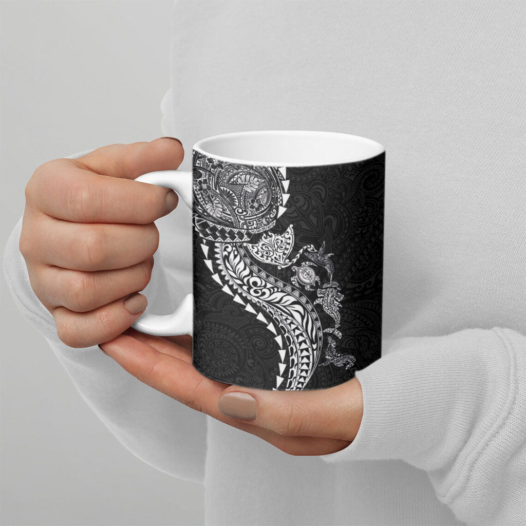 Hawaiian Kakau Tribal Sea Animals Tattoos Ceramic Mug Black Color