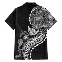Hawaiian Kakau Tribal Sea Animals Tattoos Family Matching Long Sleeve Bodycon Dress and Hawaiian Shirt Black Color LT03 - Polynesian Pride