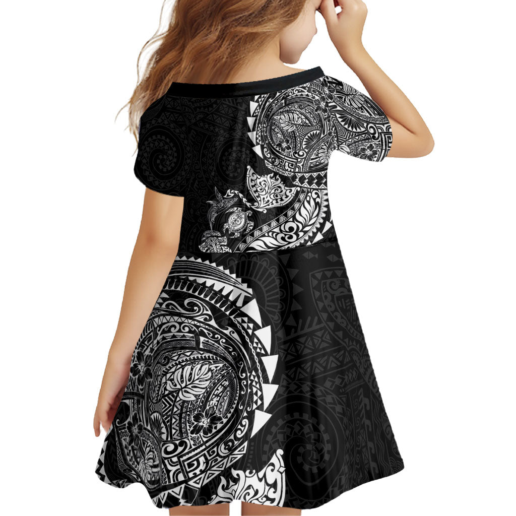 Hawaiian Kakau Tribal Sea Animals Tattoos Family Matching Off Shoulder Maxi Dress and Hawaiian Shirt Black Color LT03 - Polynesian Pride