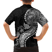 Hawaiian Kakau Tribal Sea Animals Tattoos Family Matching Off Shoulder Short Dress and Hawaiian Shirt Black Color LT03 - Polynesian Pride