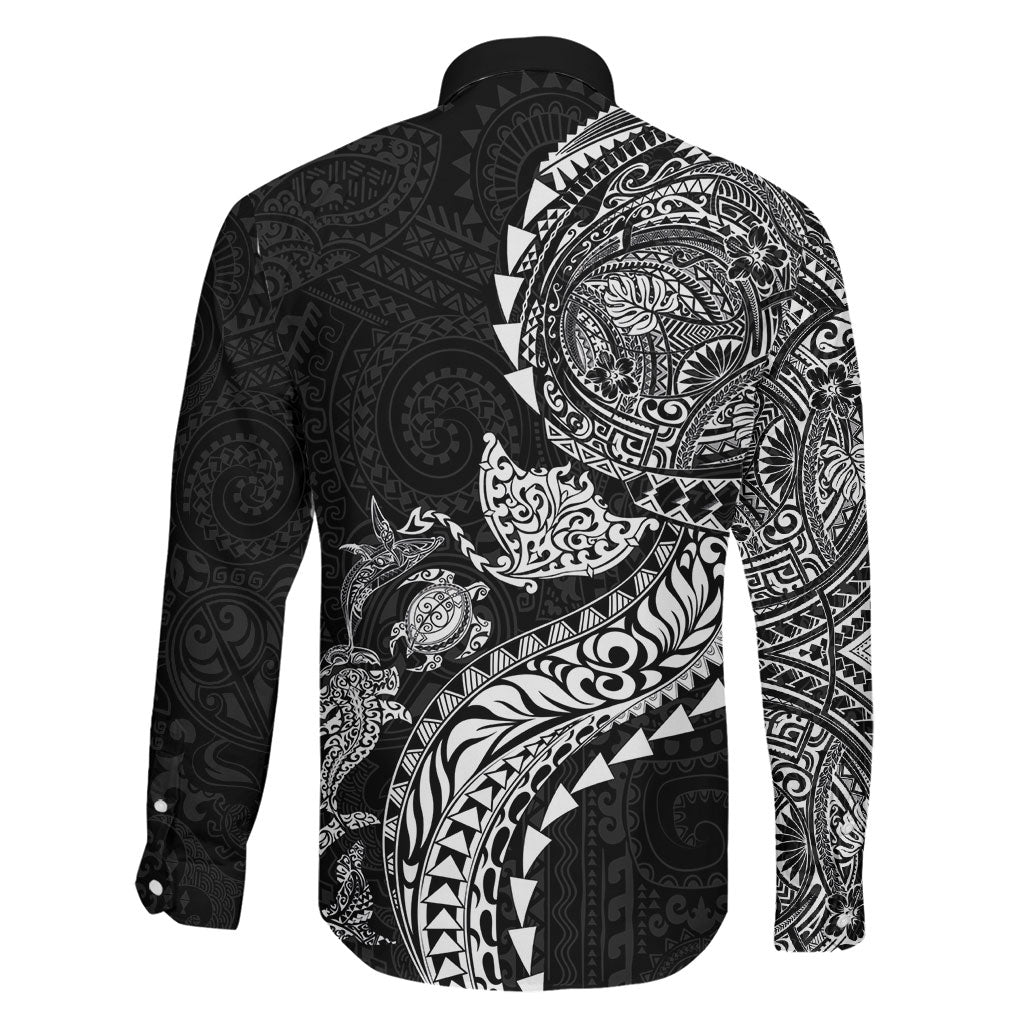 Hawaiian Kakau Tribal Sea Animals Tattoos Family Matching Puletasi and Hawaiian Shirt Black Color LT03 - Polynesian Pride