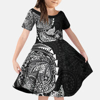 Hawaiian Kakau Tribal Sea Animals Tattoos Family Matching Tank Maxi Dress and Hawaiian Shirt Black Color LT03 Daughter's Dress Black - Polynesian Pride