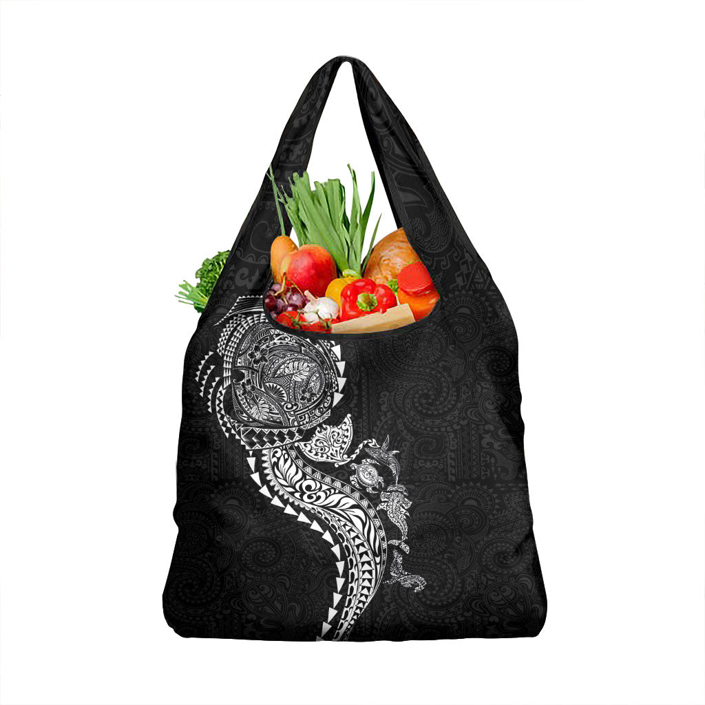 Hawaiian Kakau Tribal Sea Animals Tattoos Grocery Bag Black Color